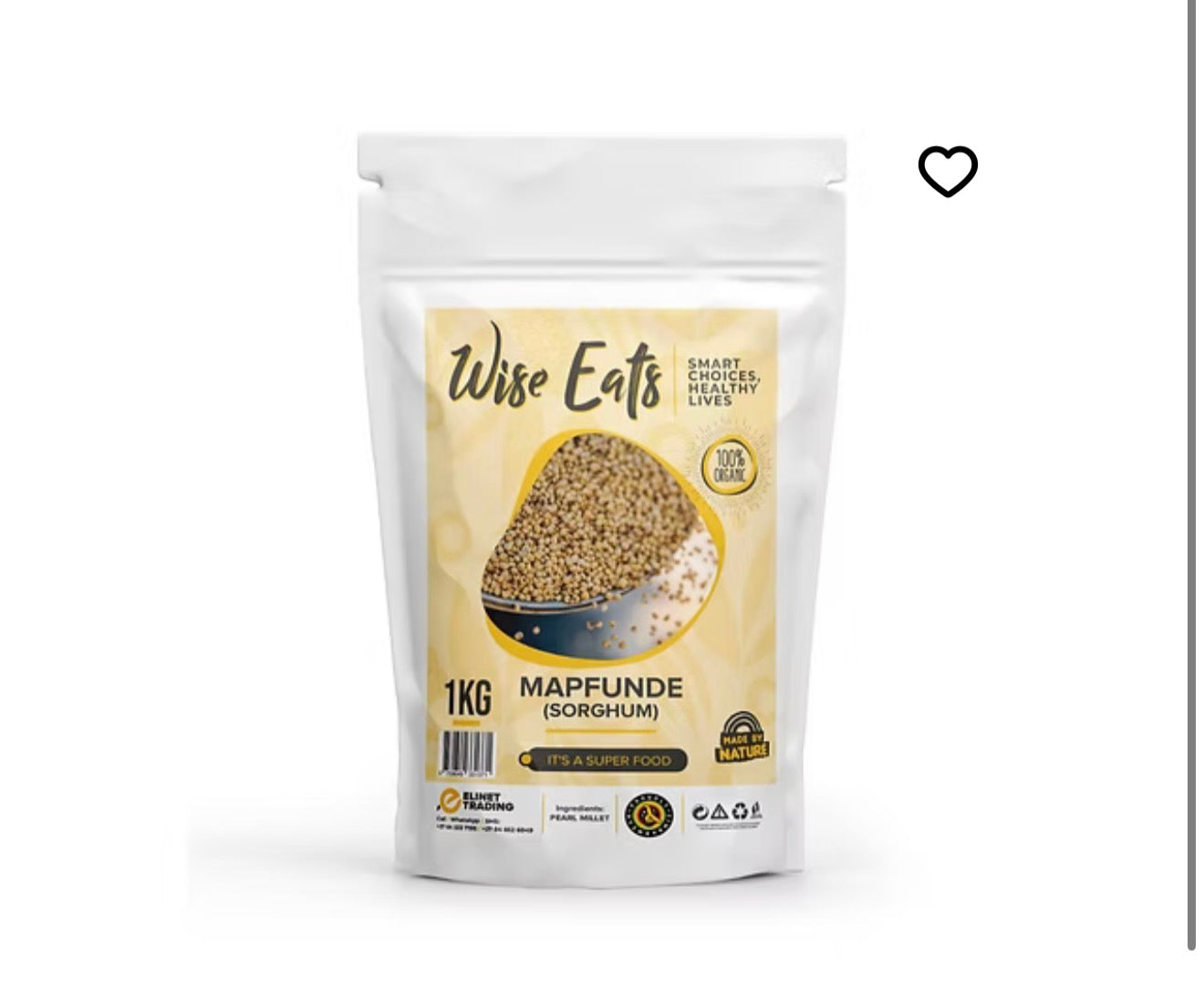 Wise eats mapfunde sorghum finger millet 1kg