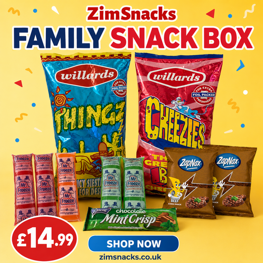 ZimSnacks Family Snack Box with Willards snacks, Freezits, ZapNax and Mint Crisp